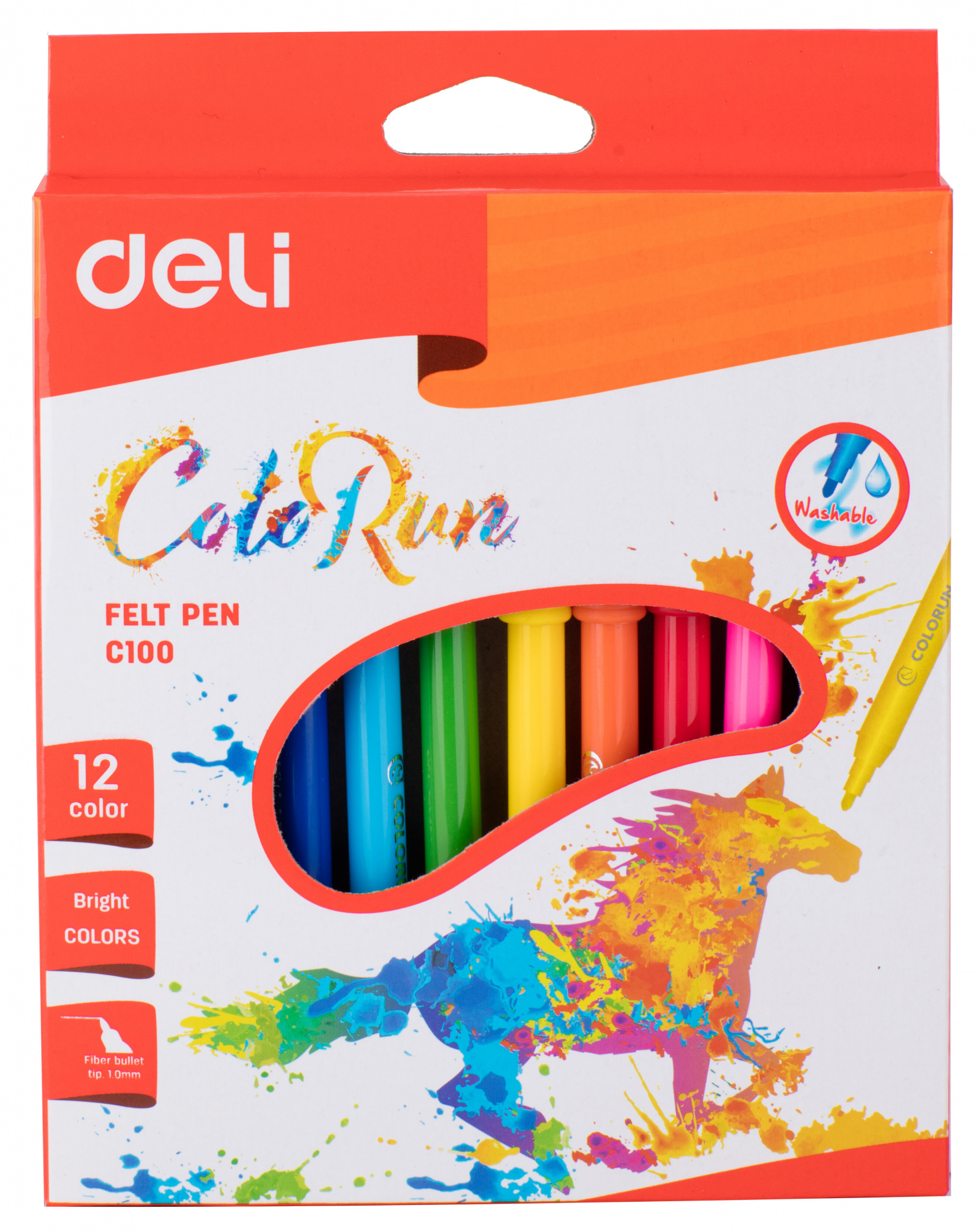 Фломастеры Deli EC10000 ColoRun Вентилируемый 12цв. коробка с европодвесом (Только Упаковками 24)