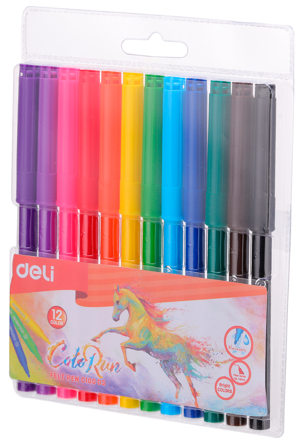 Фломастеры Deli EC10003 ColoRun Вентилируемый 12цв. пакет с европодвесом (Только Упаковками 12)