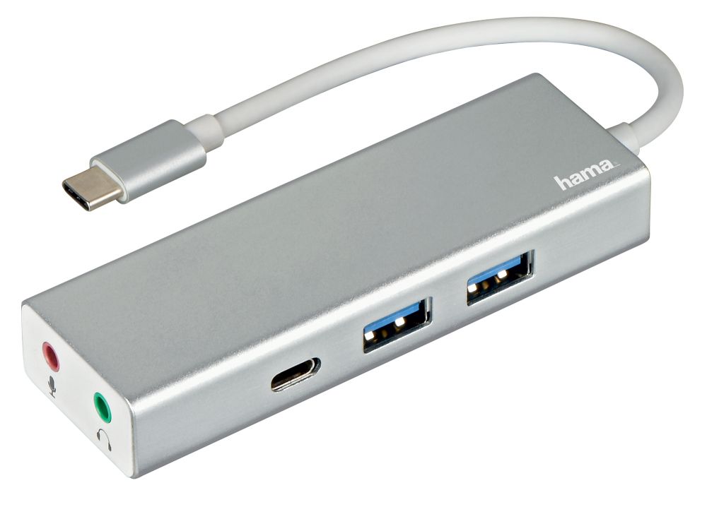 Рaзвeтвитeль USB-C Hama Aluminium 3пopт. сepeбpистый (00135758)