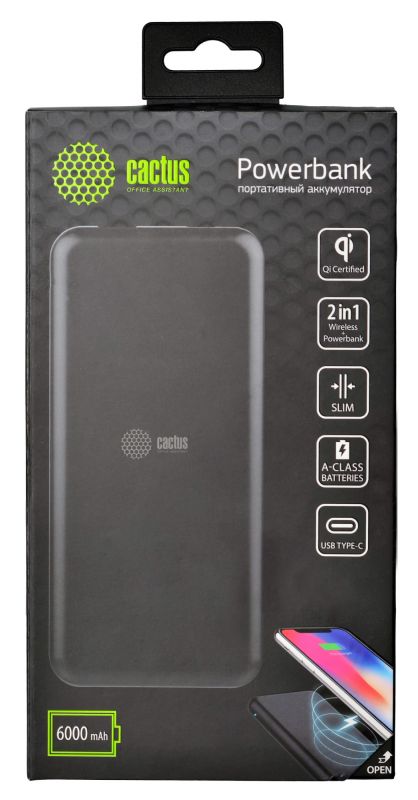 Мобильный аккумулятор Cactus CS-PBHTWL-6000 Li-Pol 6000mAh 2.1A черный 1xUSB