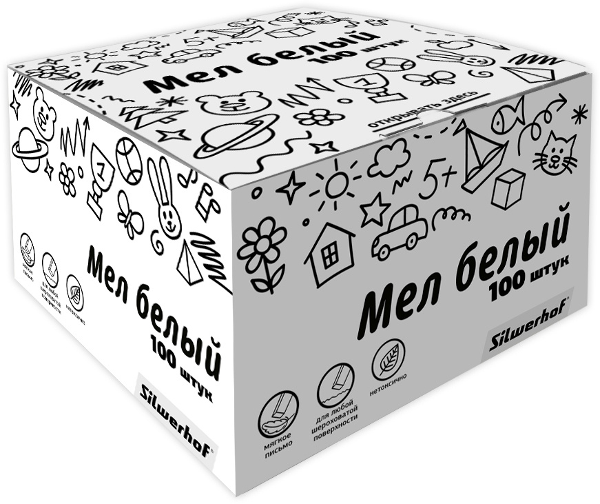 Мел белый школьный Silwerhof 882084-00 Солнечная коллекция прямоуг. (100шт) картон.кор. (Только Упаковками 1)