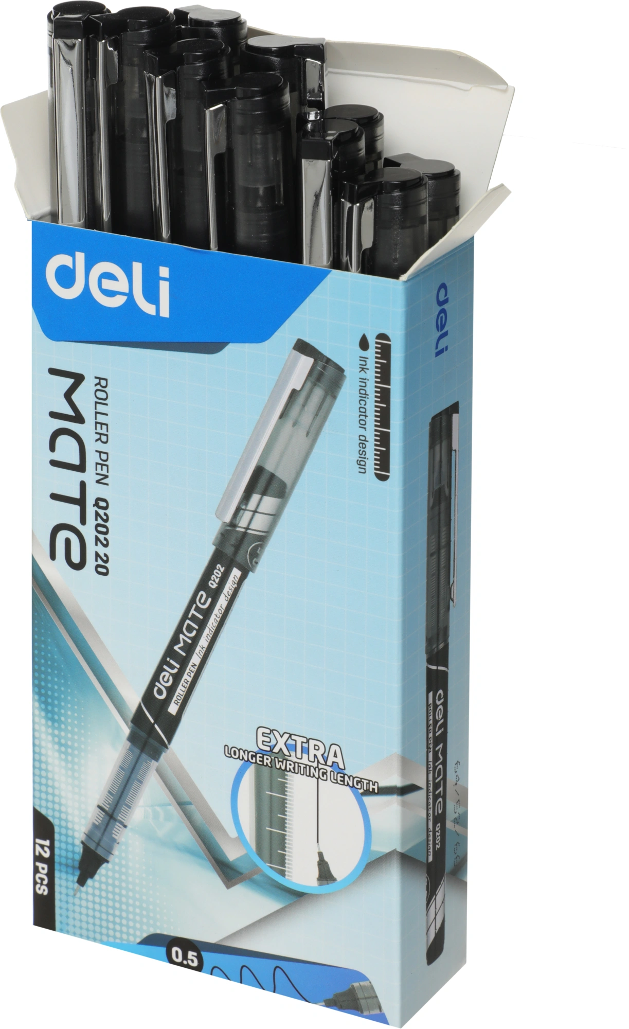 Ручка роллер Deli Mate (EQ20220) d=0.5мм черн. черн. сменный стержень стреловидный пиш. наконечник линия 0.35мм резин. манжета (Только Упаковками 12)