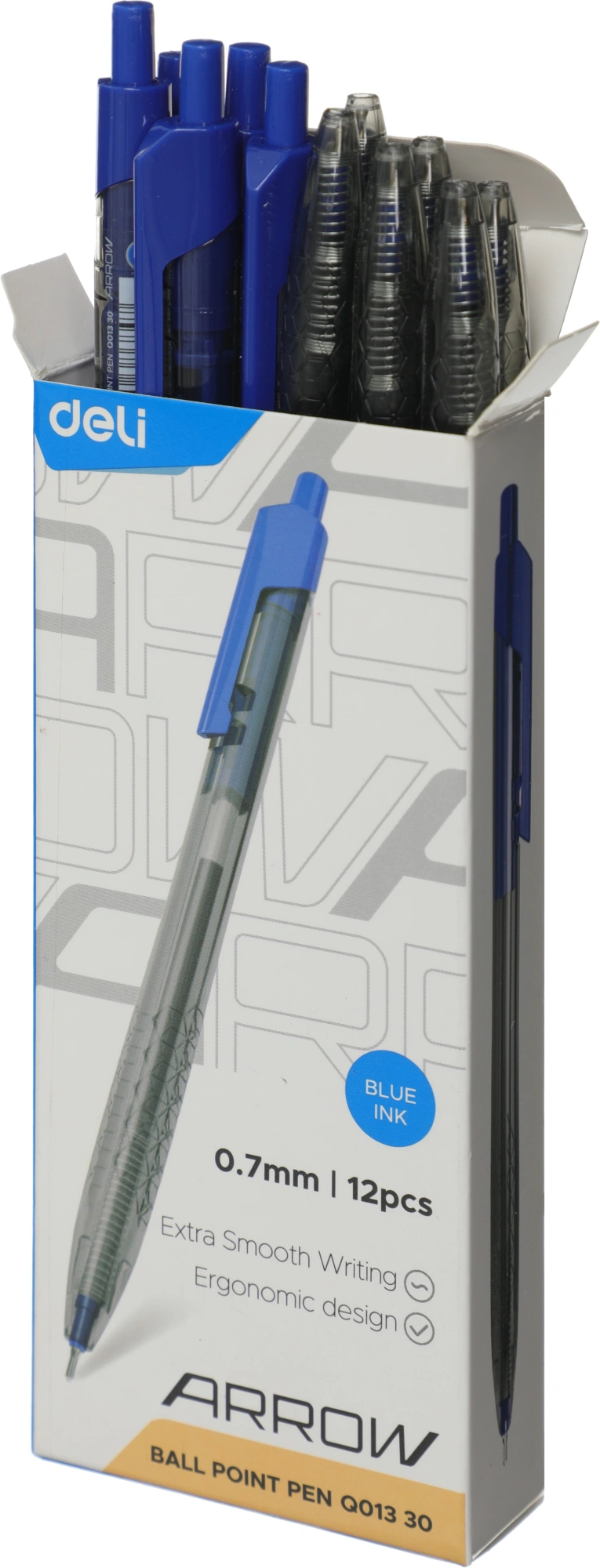 Ручка шариков. автоматическая Deli Arrow EQ01330 прозрачный/синий d=0.7мм син. черн. (Только Упаковками 12)