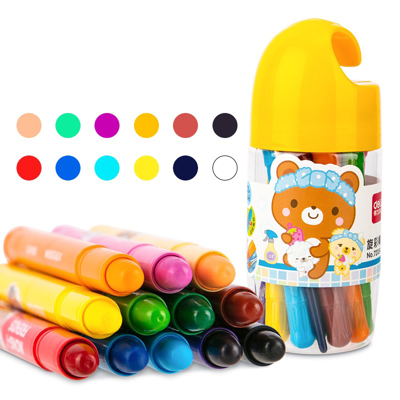 Масляная пастель Deli 72054 с поворотным механизмом 12цв. дл.130ммд.13мм пласт.туб. (Только Упаковками 20)