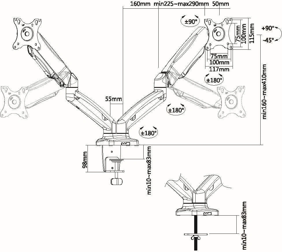Кронштейн для мониторов Ultramounts UM705 черный 13"-27" макс.13кг настольный поворот и наклон верт.перемещ.