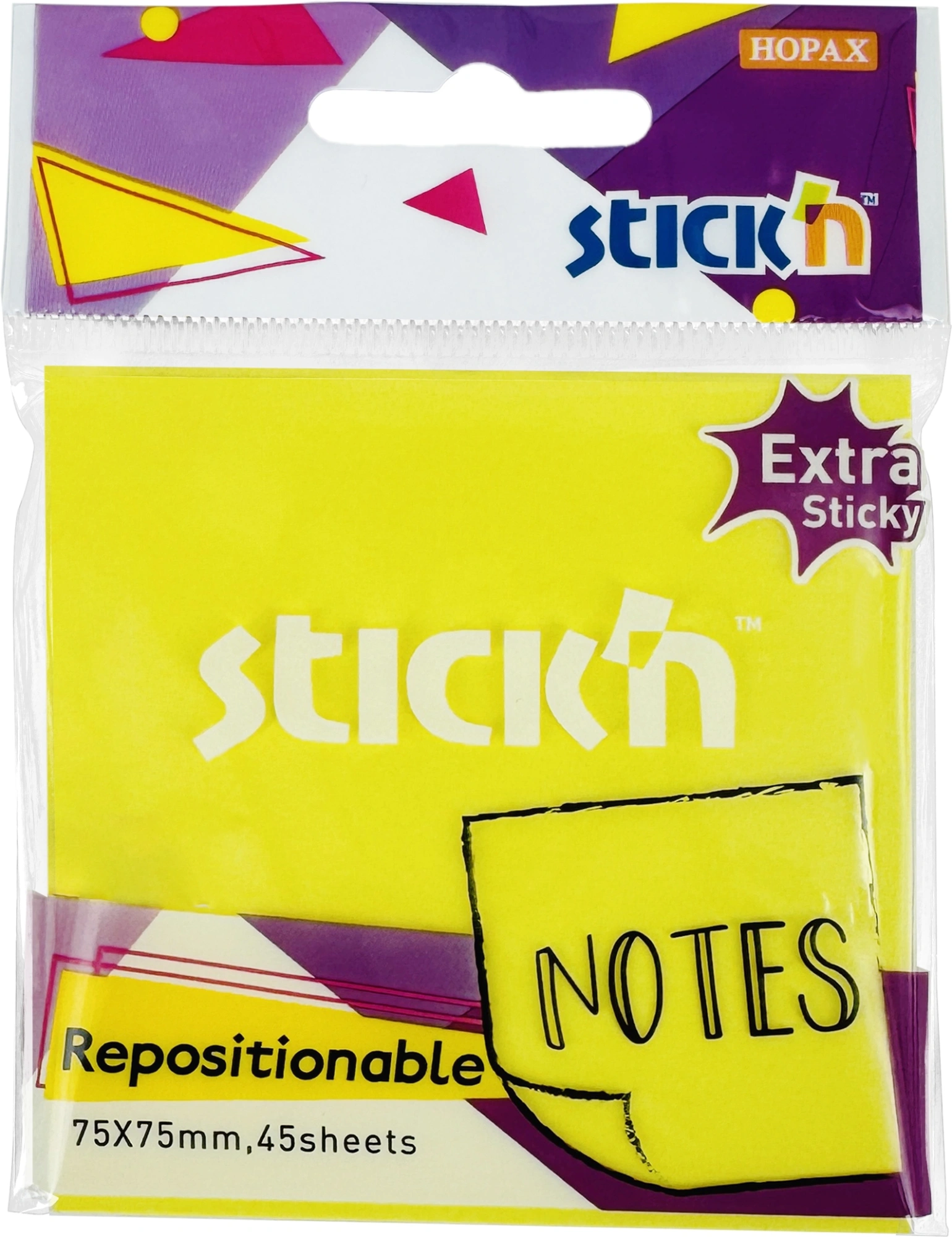 Блок самоклеящийся бумажный Stick`n 21580 76x76мм 45лист. желтый неон 1цв.в упак. усиленный клей (Только Упаковками 24)