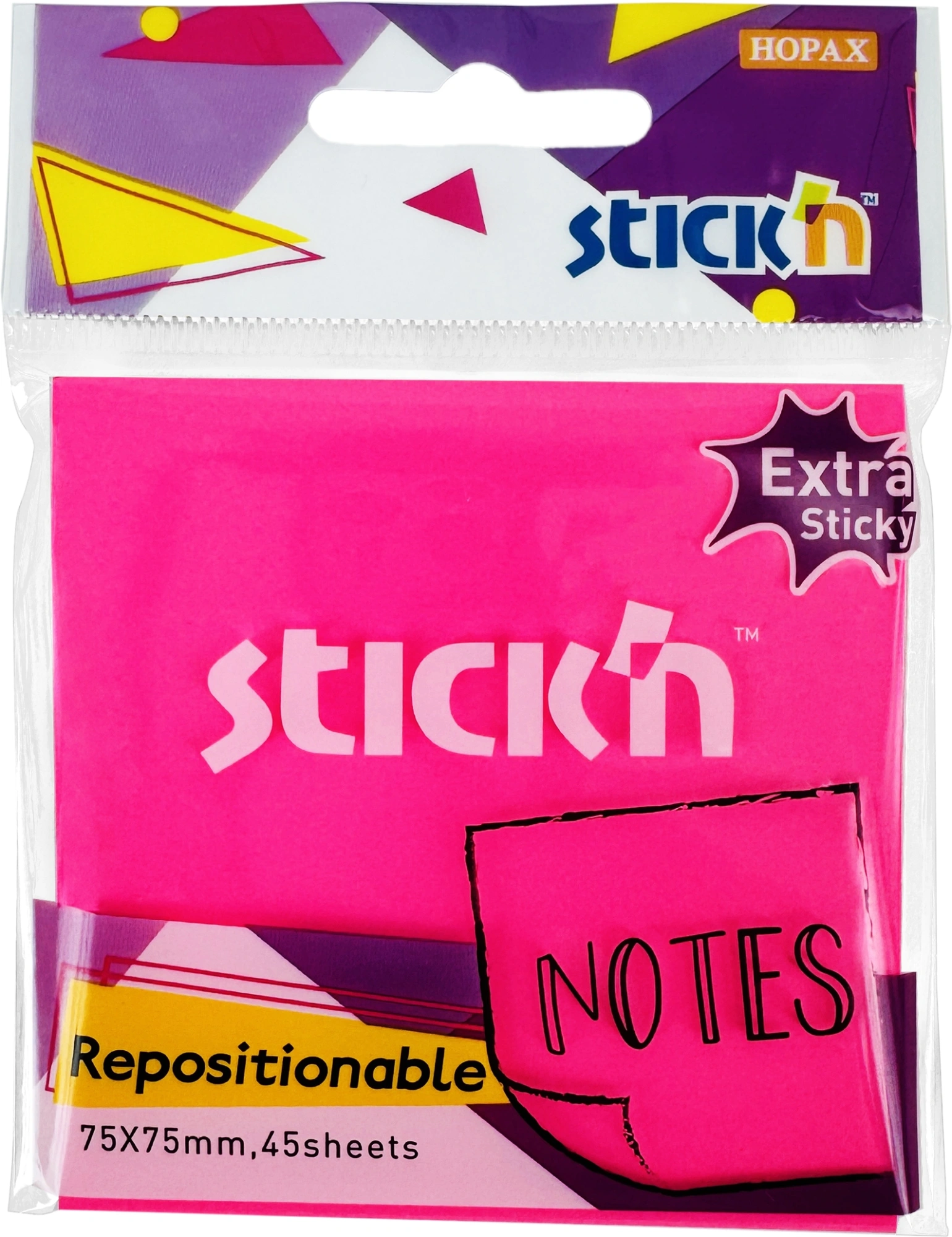 Блок самоклеящийся бумажный Stick`n 27096 76x76мм 45лист. пурпурный неон 1цв.в упак. усиленный клей (Только Упаковками 24)