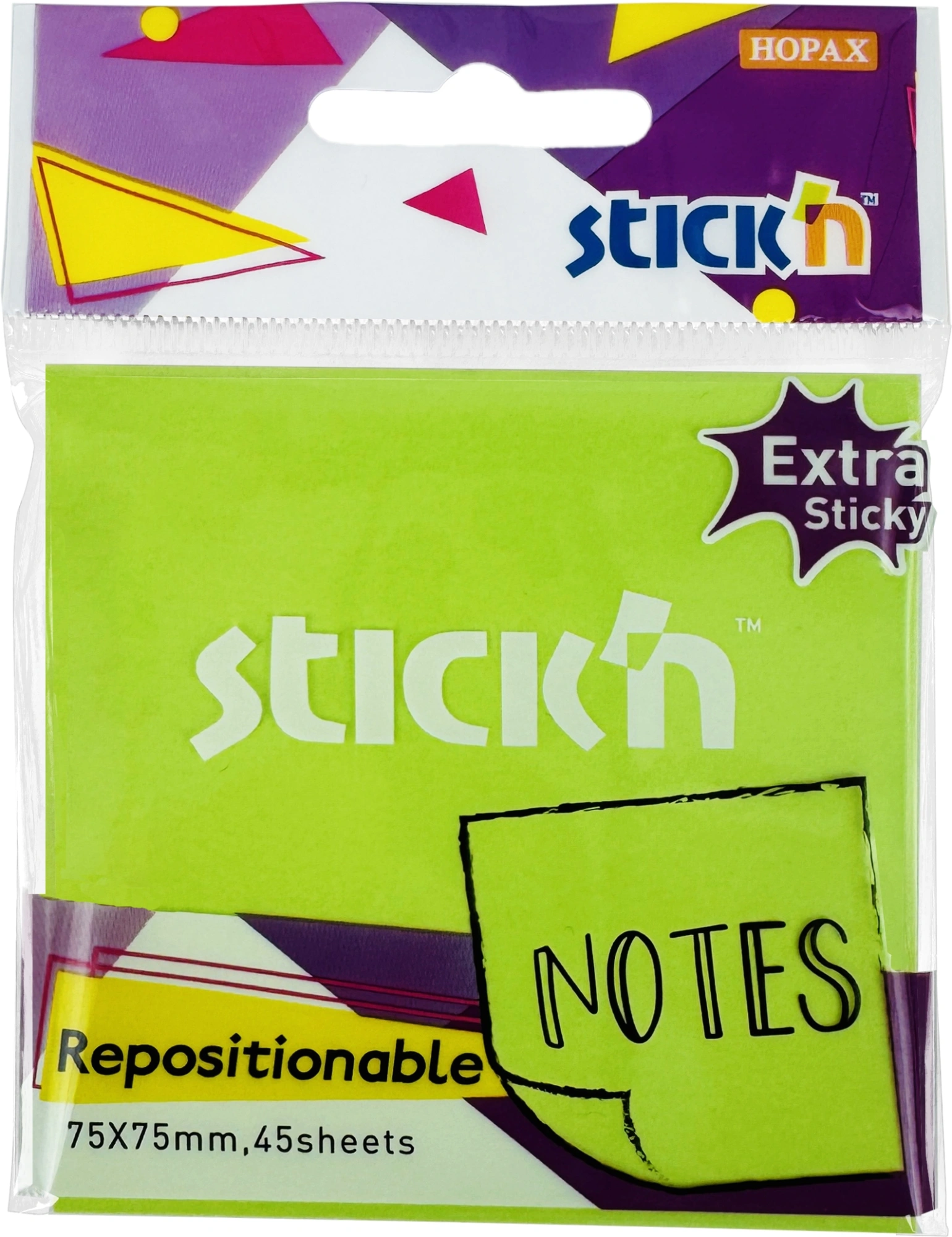 Блок самоклеящийся бумажный Stick`n 27097 76x76мм 45лист. зеленый неон 1цв.в упак. усиленный клей (Только Упаковками 24)
