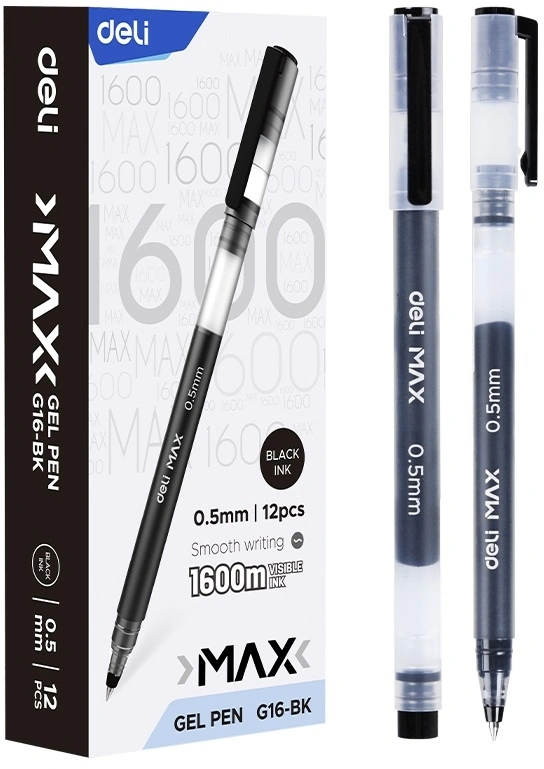 Ручка гелев. Deli Daily Max EG16-BK черн/прозрачный d=0.5мм черн. черн. (Только Упаковками 12)