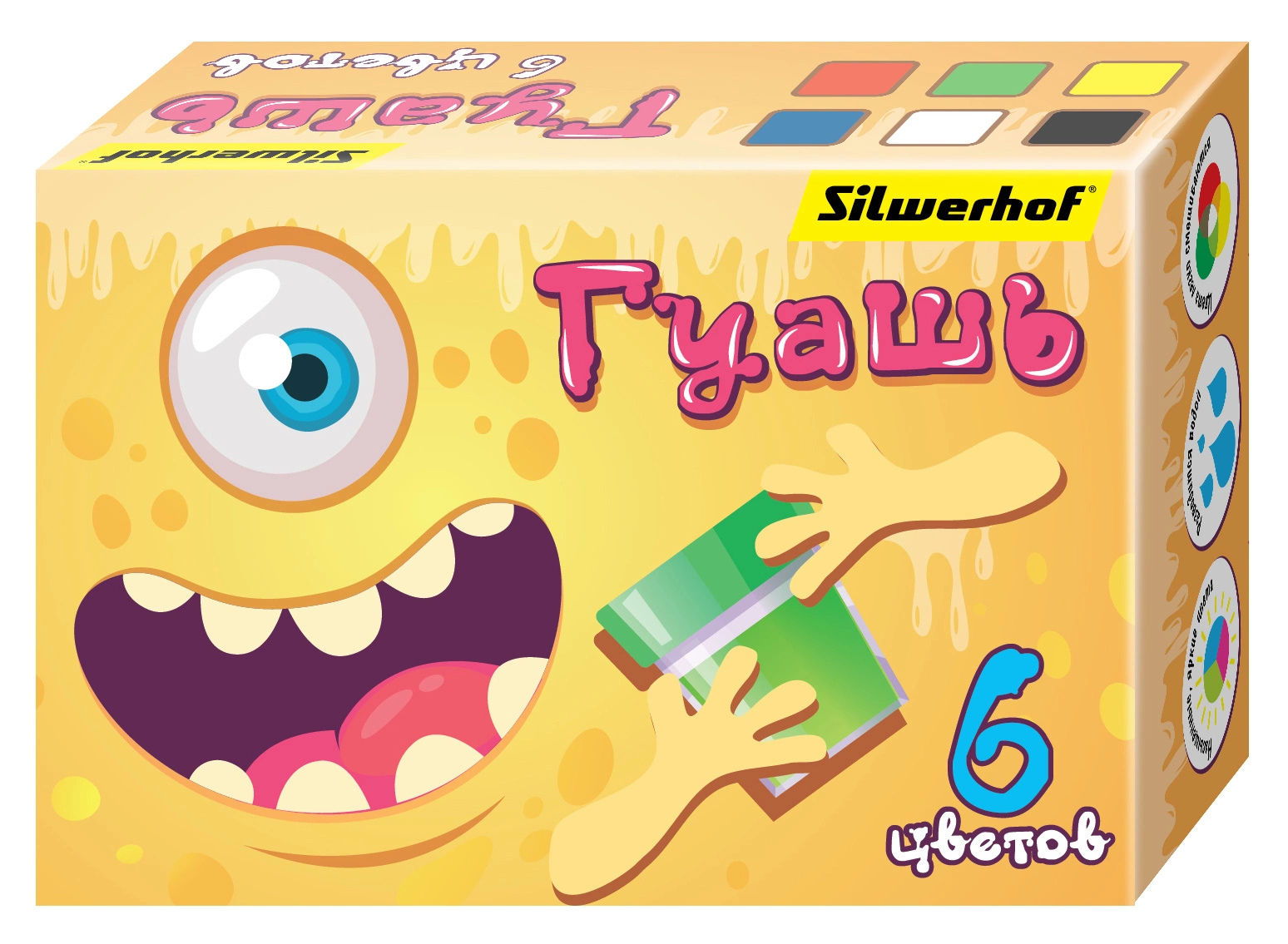 Гуашь Silwerhof Монстрики 6цв. бан. 20мл. картон.кор. (Только Упаковками 32)