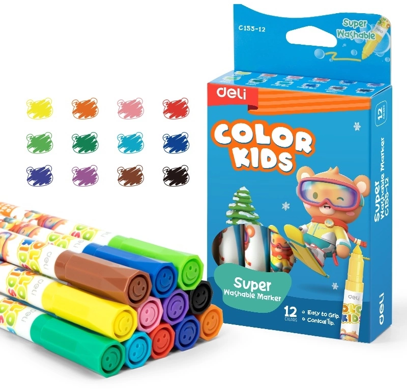 Фломастеры Deli EC155-12 пулевидный пиш. наконечник 12цв. коробка с европодвесом (Только Упаковками 12)