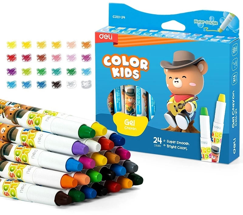 Гелевые мелки Deli EC211-24 круглые 24цв. картон.кор./европод. (Только Упаковками 12)