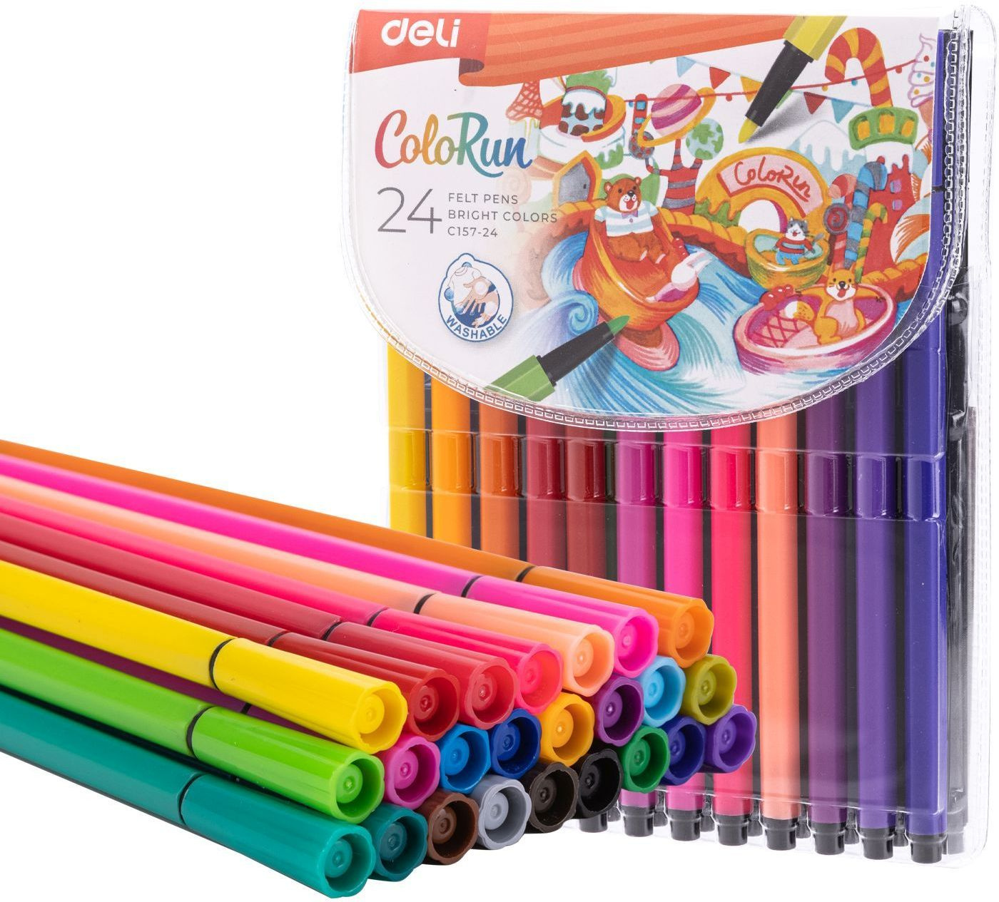 Фломастеры Deli EC157-24 ColoRun 24цв. пакет с европодвесом (Только Упаковками 12)