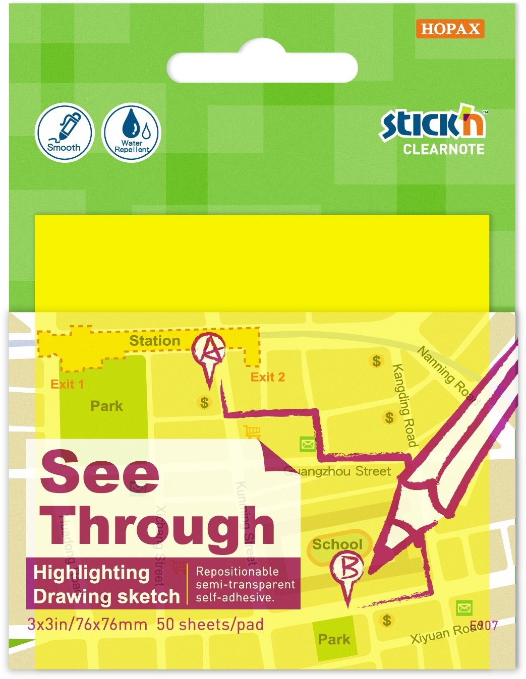 Блок самоклеящийся пластиковый Stick`n Clearnote 21709 76x76мм 50лист. желтый неон прозрачный (Только Упаковками 18)