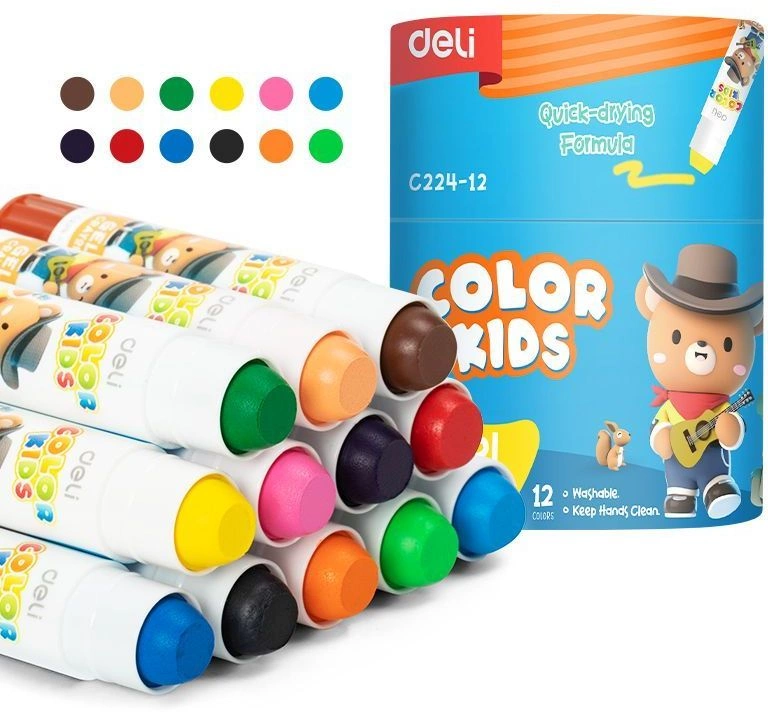 Гелевые мелки Deli EC224-12 Color Kids кругл. 12цв. (12шт) дл.80мм д.15мм (Только Упаковками 12)