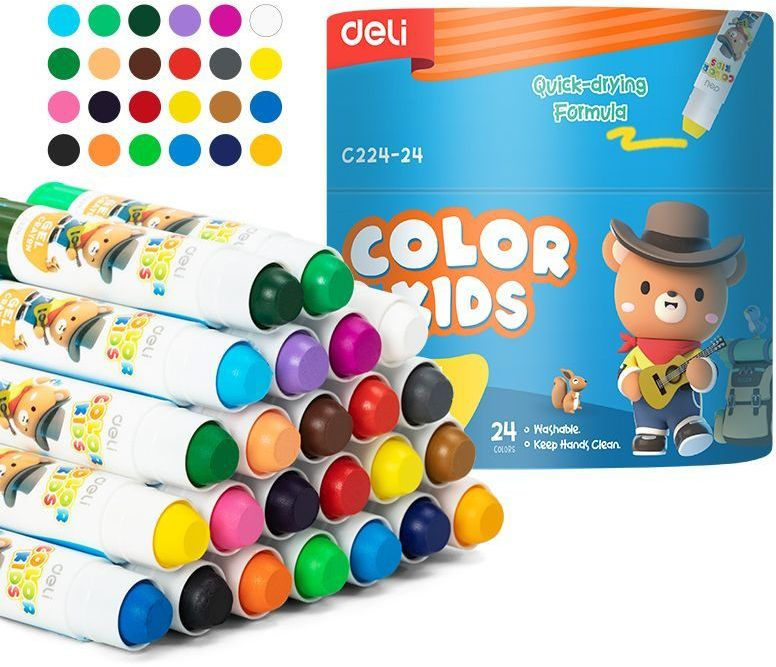 Гелевые мелки Deli EC224-24 Color Kids кругл. 24цв. дл.80мм д.15мм (Только Упаковками 12)