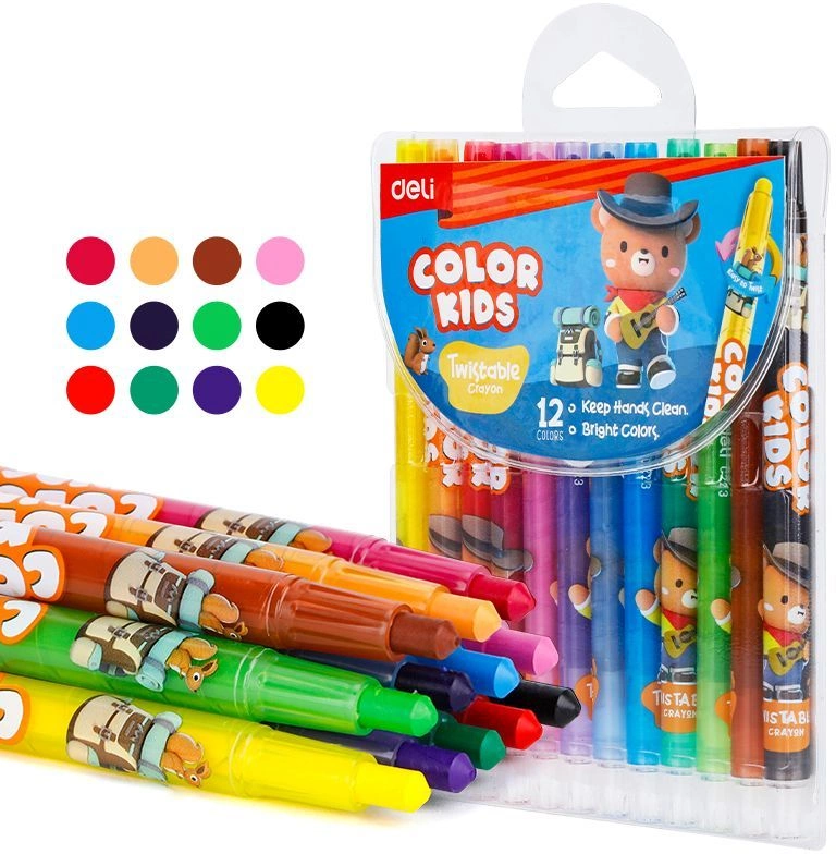 Восковые мелки Deli EC223-12 Color Kids кругл. с поворотным механизмом 12цв. (12шт) дл.165мм д.10мм блист.европод. (Только Упаковками 12)