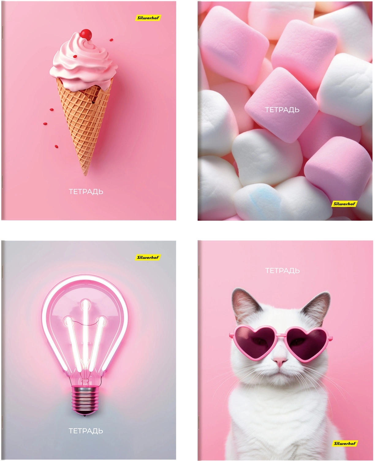 Набор тетрадей Silwerhof 48л. лин. A5 Нежность 4диз. мел.карт. вод.лак скрепка (упак.:4шт) (Только Упаковками 26)