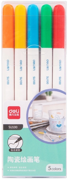 Фломастеры для керамики Deli SU100 Невентилируемый 5цв. коробка ПВХ (5шт.)