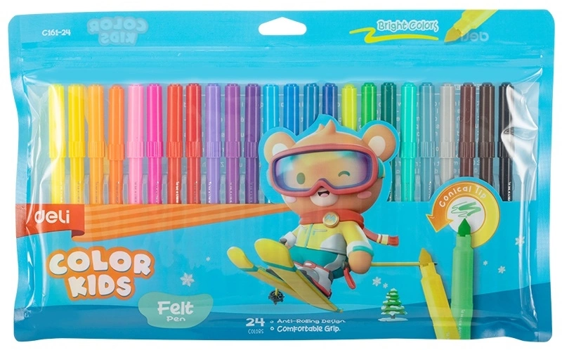 Фломастеры Deli EC161-24 Color Kids круг. конический пиш. наконечник Вентилируемый 24цв. пакет с европодвесом (Только Упаковками 24)