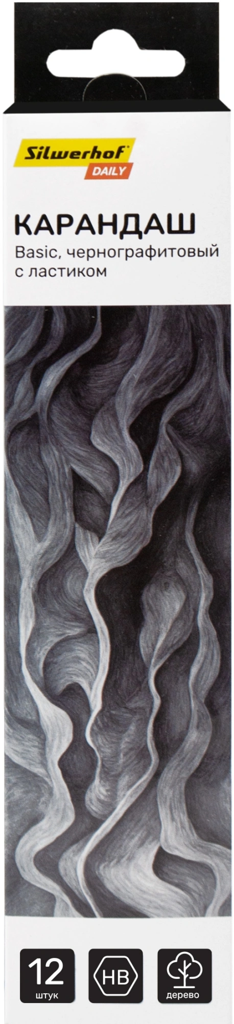 Карандаш ч/г Silwerhof Daily Basic 2мм HB шестигран. дерево коробка/европод. (12шт) ластик (Только Упаковками 12)