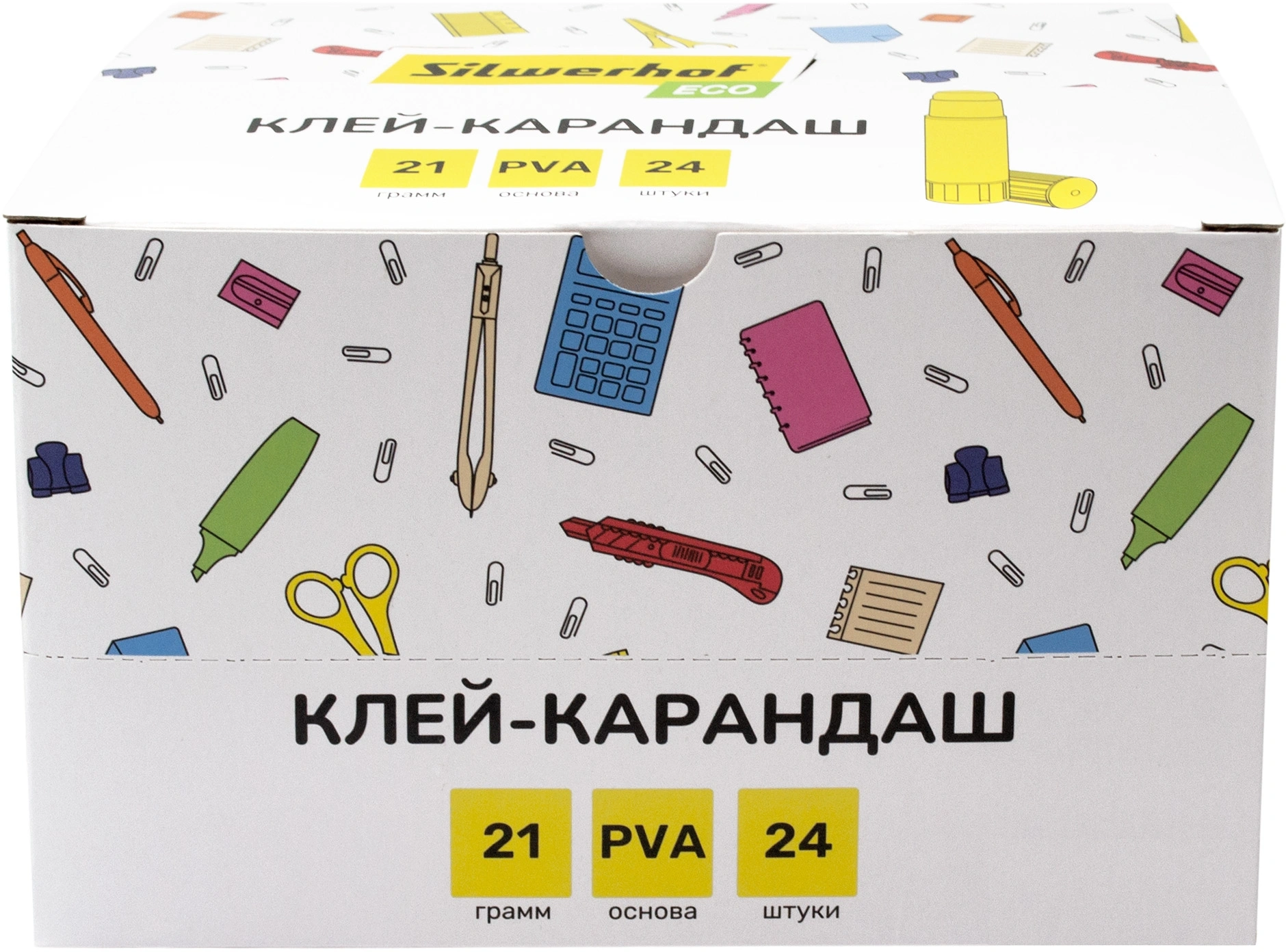Клей-карандаш Silwerhof Eco 21гр ПВА дисплей картонный (Только Упаковками 24)