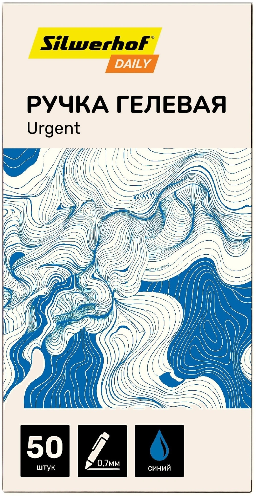 Ручка гелев. Silwerhof Daily Urgent d=0.7мм син. черн. кор.карт. сменный стержень линия 0.5мм резин. манжета (Только Упаковками 50)