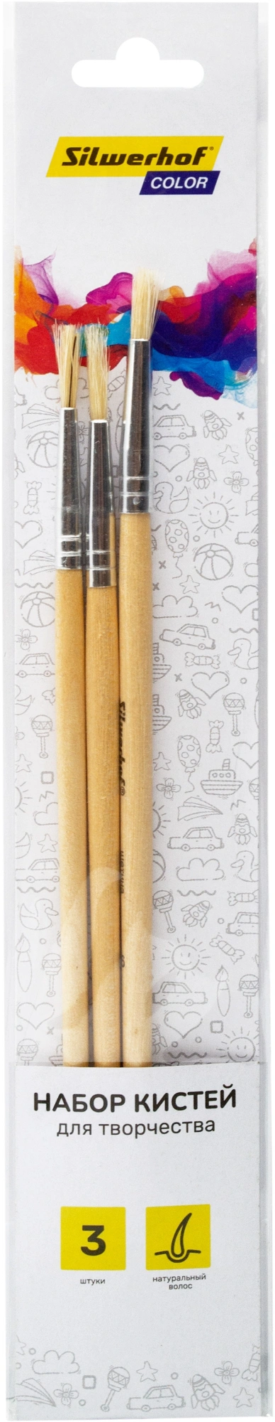 Набор кистей Silwerhof Color (наб.3шт) щет.круг.№2,4,6 дерев.ручка (Только Упаковками 24)