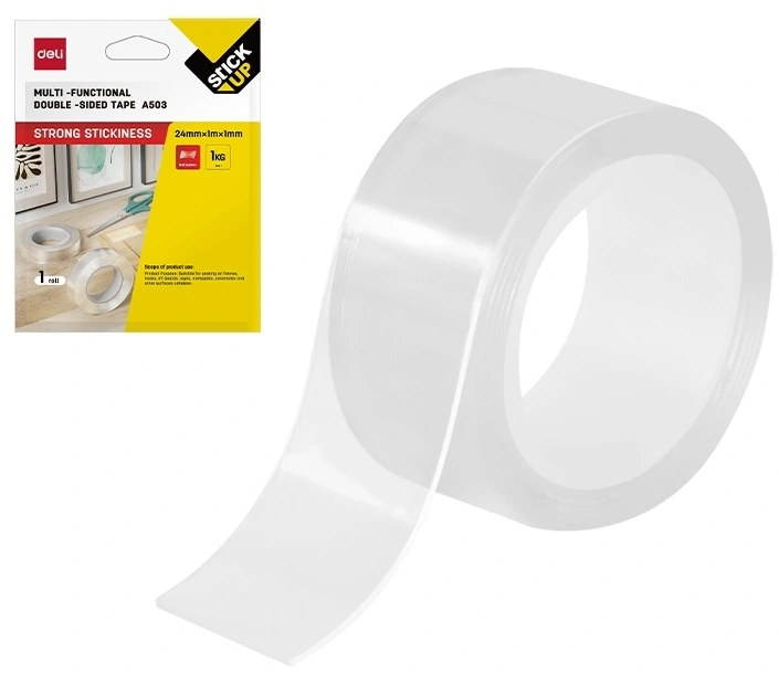 Клейкая лента универсальная двусторонняя Deli EA503 прозрачная шир.24мм дл.1м (Только Упаковками 12)