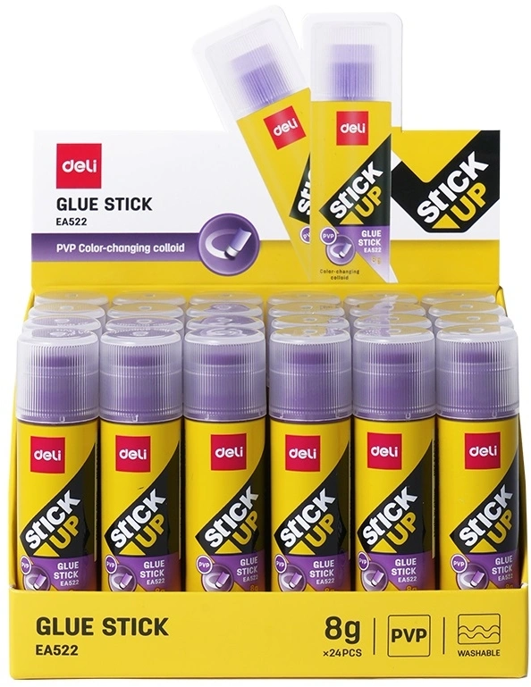 Клей-карандаш Deli EA522 8гр корп.фиолетовый ПВП дисплей картонный (Только Упаковками 24)