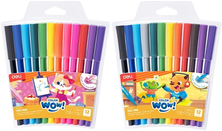 Фломастеры Deli EC165-12 Colorwow круг. пулевидный пиш. наконечник Вентилируемый смываемые 12цв. (12шт.) (Только Упаковками 12)