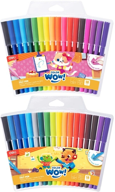 Фломастеры Deli EC165-18 Colorwow круг. пулевидный пиш. наконечник Вентилируемый смываемые 18цв. (18шт.) (Только Упаковками 12)