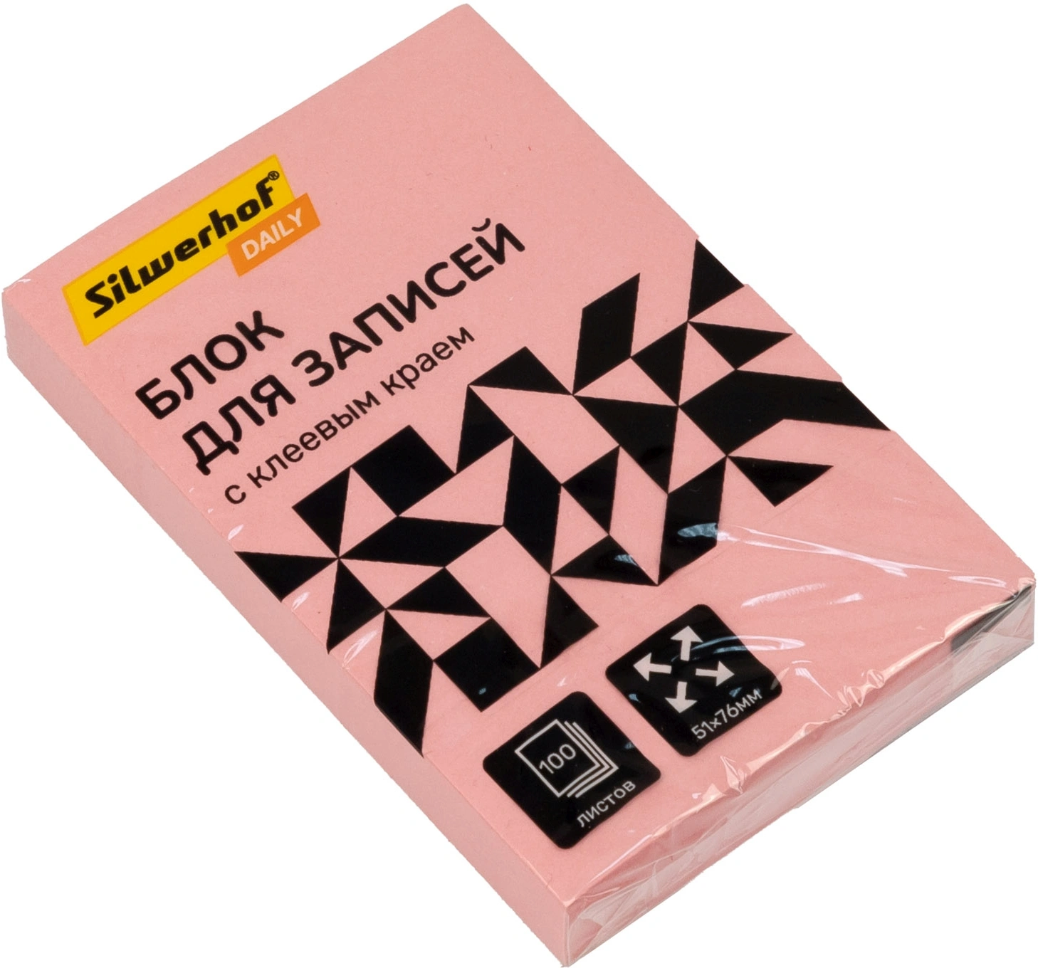 Блок самоклеящийся бумажный Silwerhof Daily 51x76мм 100лист. 75г/м2 пастель розовый (Только Упаковками 12)