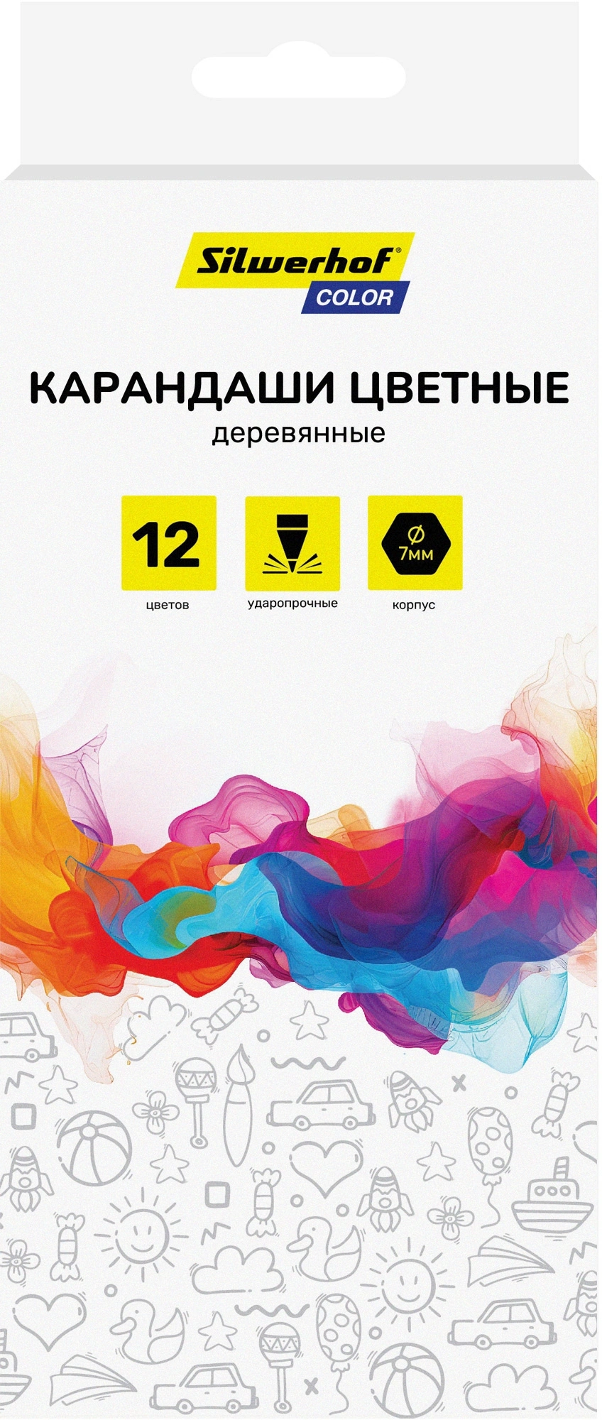 Карандаши цв. Silwerhof Color 2.8мм шестигран. дерево ассорти 12цв. коробка/европод. (Только Упаковками 8)
