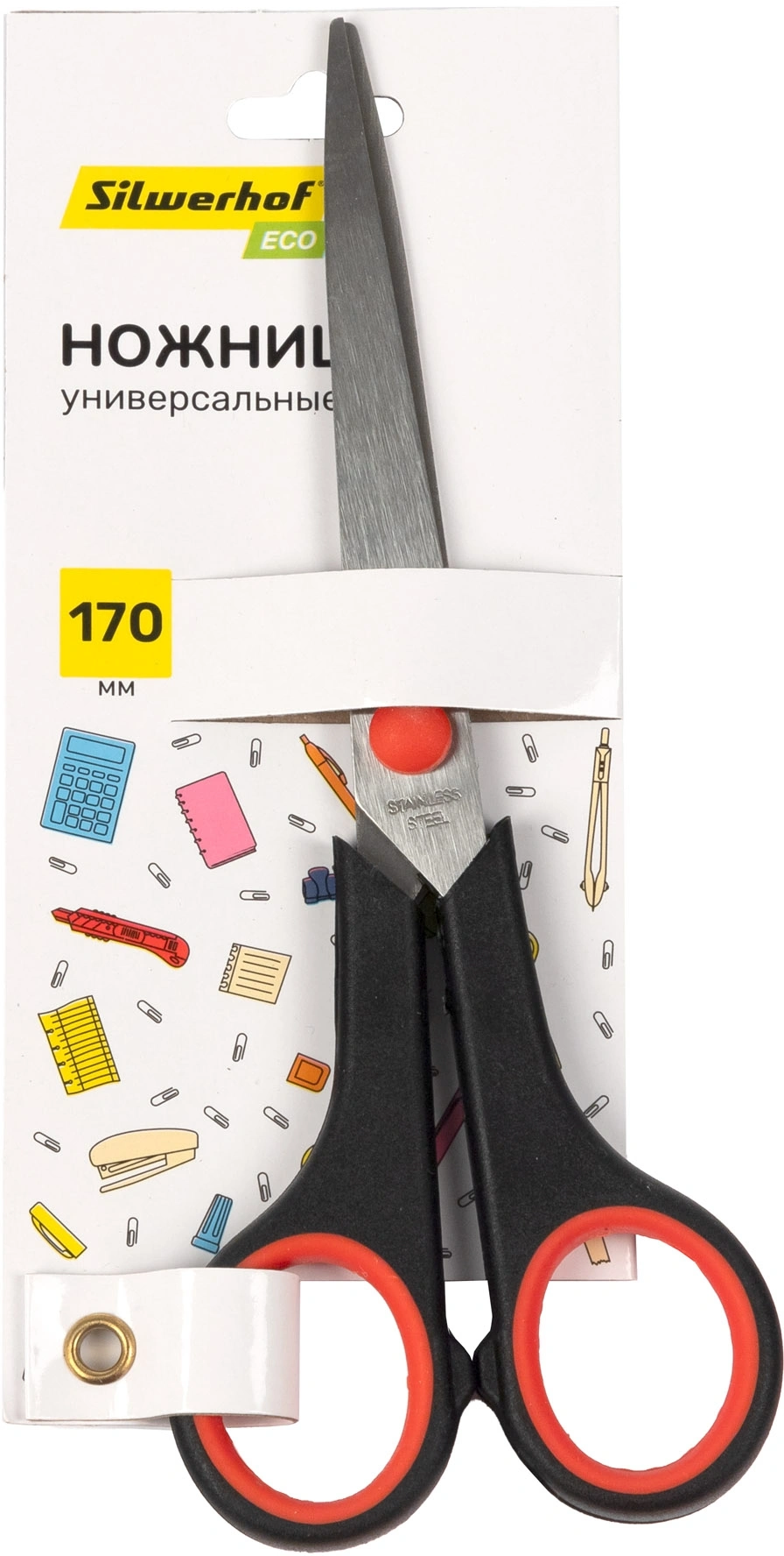 Ножницы Silwerhof Smart Eco универсальные 170мм ручки с резиновой вставкой черный/красный (Только Упаковками 12)