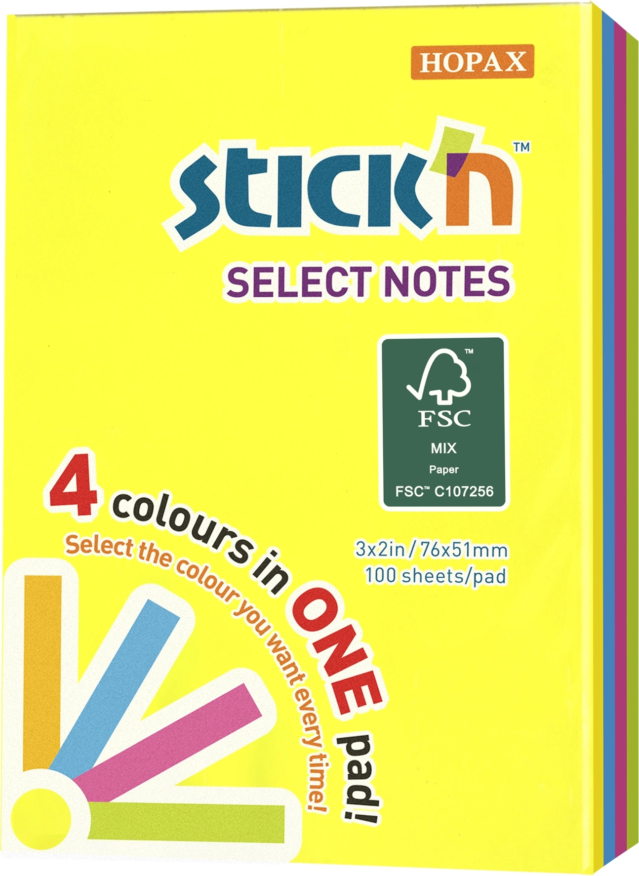 Блок самоклеящийся бумажный Stick`n Magic 21769 51x76мм 100лист. неон 4цв.в упак. (Только Упаковками 12)