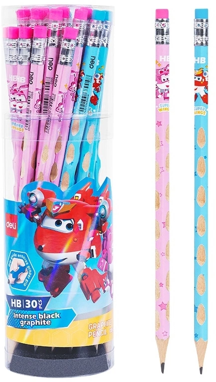 Карандаш ч/г Deli EC055-HB 2.2мм HB шестигран. липа ассорти ластик (Только Упаковками 30)