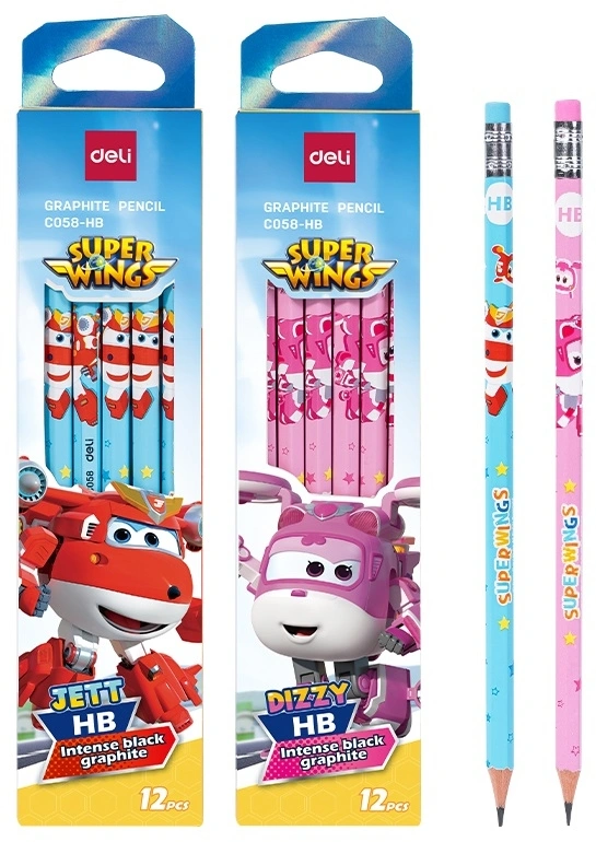 Карандаш ч/г Deli EC058-HB 2.2мм шестигран. тополь ассорти ластик