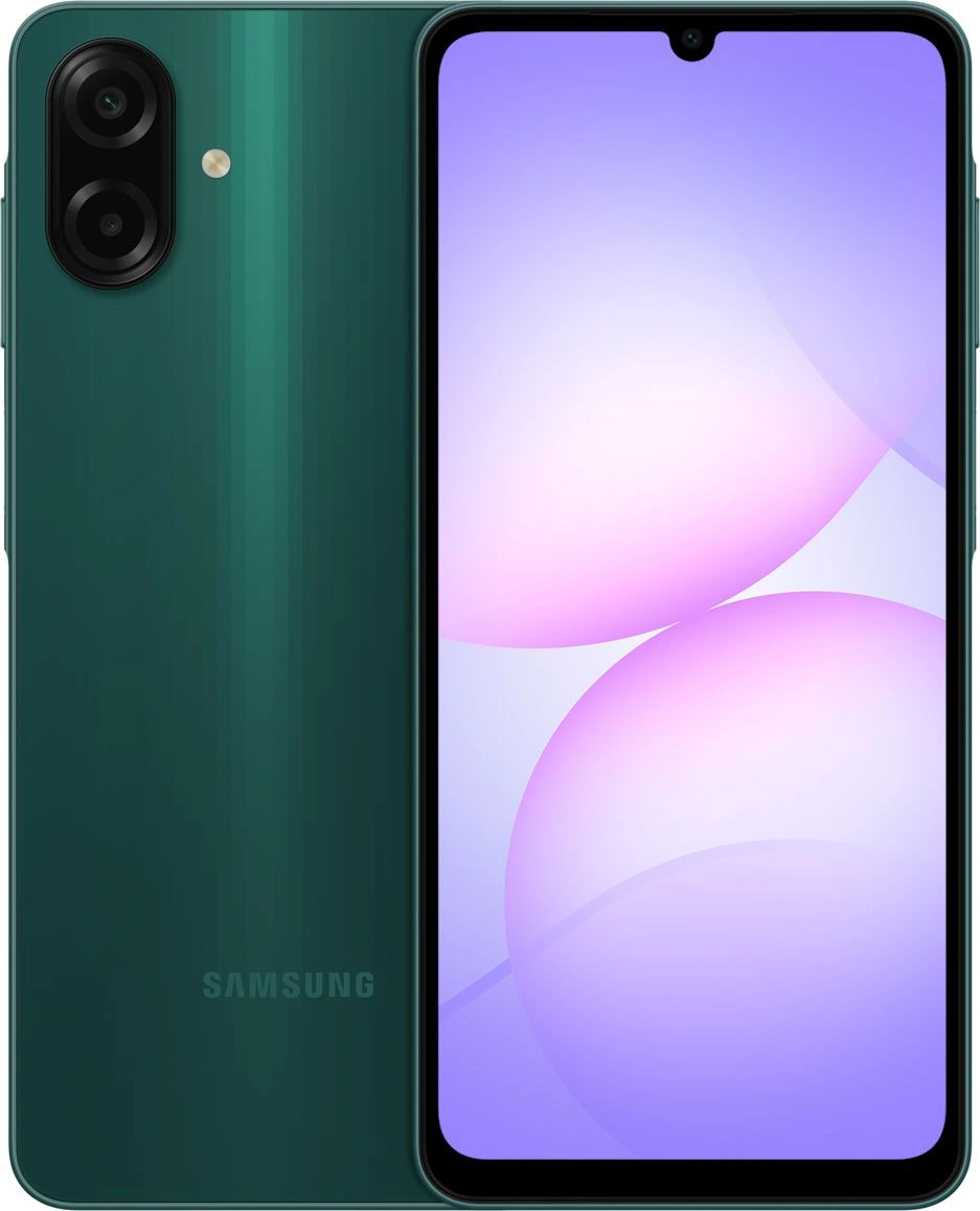 Смартфон Samsung SM-A075F Galaxy A07 64Gb 4Gb зеленый моноблок 3G 4G 2Sim 6.7" 720x1600 Android 15 50Mpix 802.11 a/b/g/n/ac GPS GSM900/1800 GSM1900 Protect microSD max2048Gb