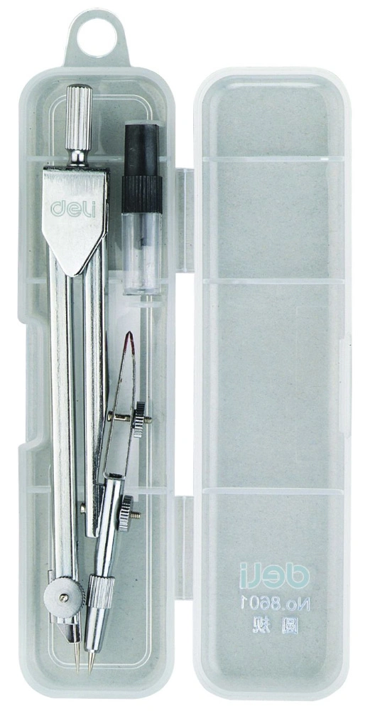 Циркуль Deli E8601 металл в компл.:набор грифелей (Только Упаковками 24)