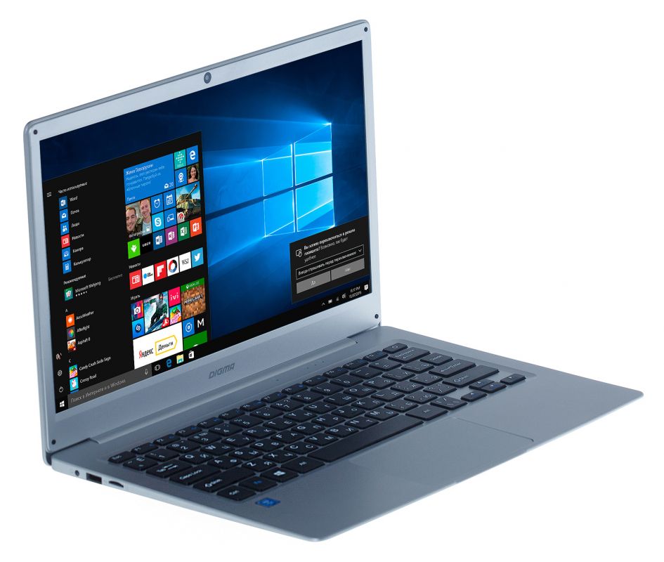 Нoутбук Digma EVE 300 Atom X5 Z8350/2Gb/SSD32Gb/Intel HD Graphics 400/13.3"/IPS/FHD (1920x1080)/Windows 10 Home 32/silver/WiFi/BT/Cam/8000mAh