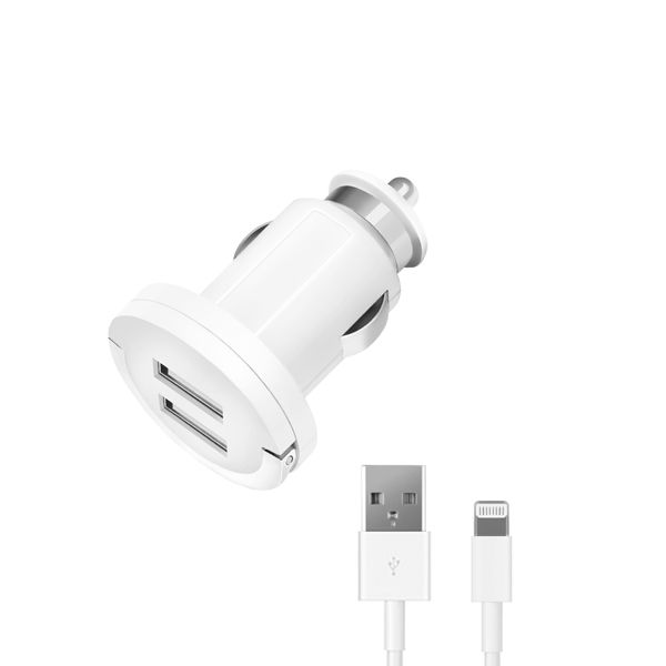 Автомобильное зар./устр. Deppa Ultra 2.1A+1A для Apple кабель Apple Lightning белый (11254)