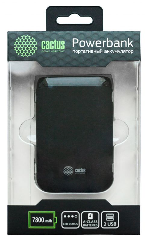 Мобильный аккумулятор Cactus CS-PBHTST-7800 Li-Ion 7800mAh 2.4A+2.4A черный 2xUSB