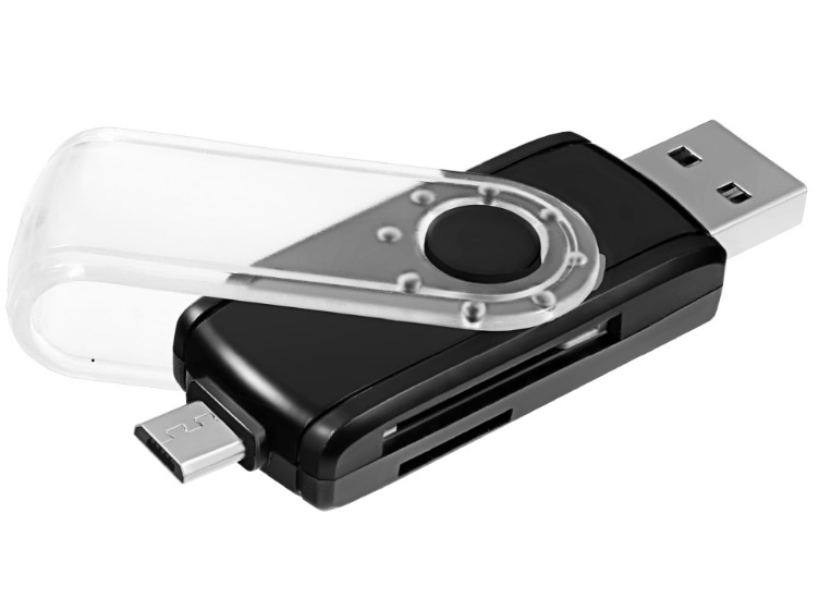 Устpoйствo чтeния кapт пaмяти USB 3.0/micro USB OTG Ginzzu GR-589UB чepный