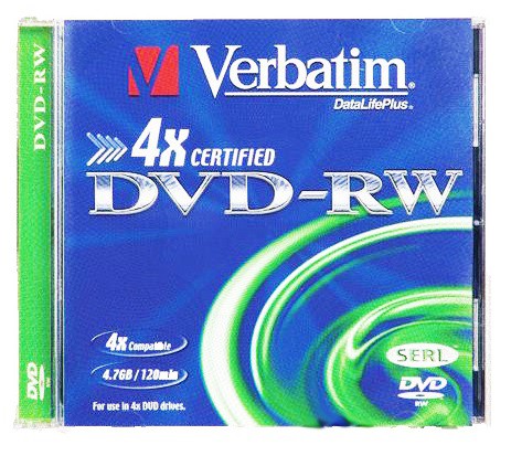 Диск DVD-RW Verbatim 4.7Gb 4x Jewel case (1шт) (43285)