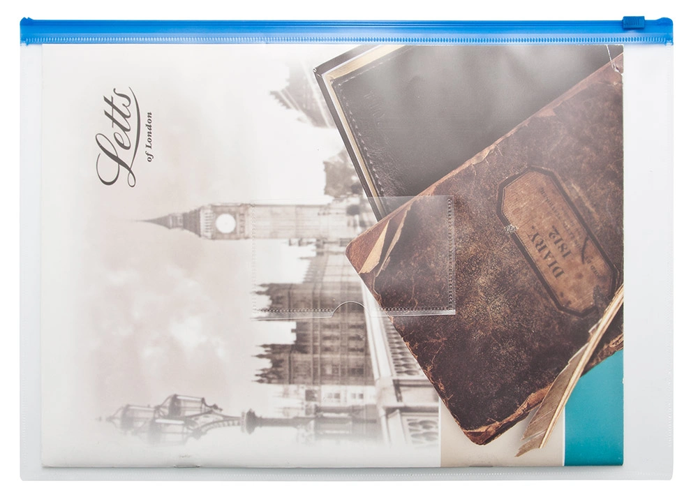 Папка на молнии ZIP Бюрократ -BPM4ABLUE A4+ полипропилен 0.15мм карм.для визит. цвет молнии синий (Только Упаковками 12)