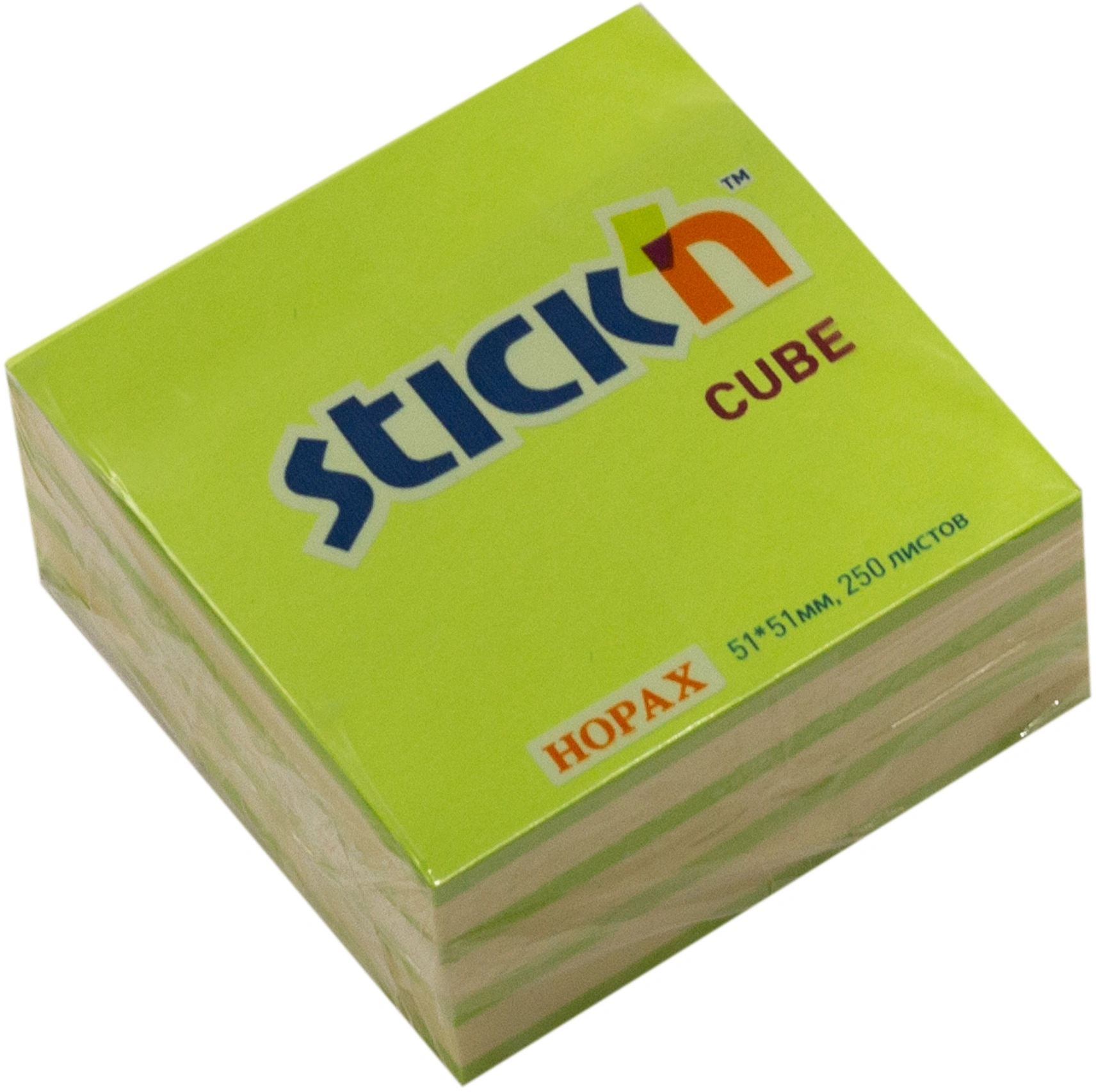 Блок самоклеящийся бумажный Stick`n 21339 51x51мм 250лист. 70г/м2 неон+пастель зеленый 2цв.в упак. (Только Упаковками 48)