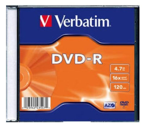Диск DVD-R Verbatim 4.7Gb 16x Slim case (100шт) (43547)