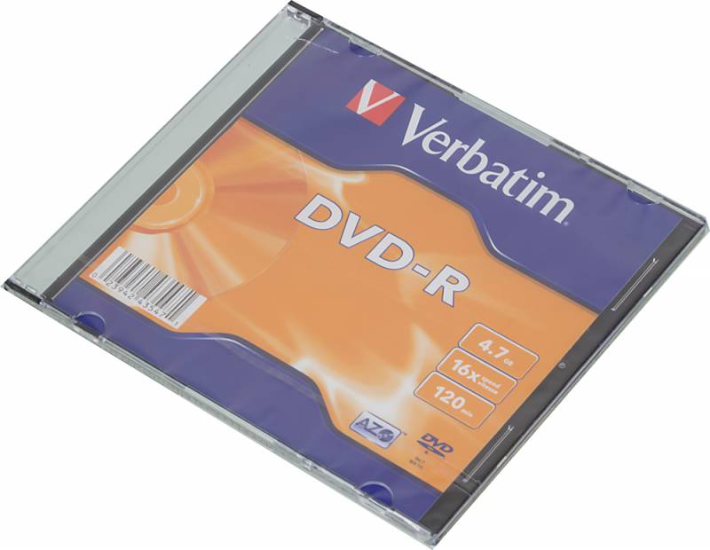 Диск DVD-R Verbatim 4.7Gb 16x Slim case (1шт) (43547)