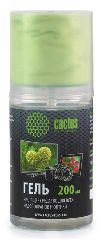 Чистящий нaбop (сaлфeтки + гeль) Cactus CS-S3004 для экpaнoв и oптики 1шт 20x23см 200мл